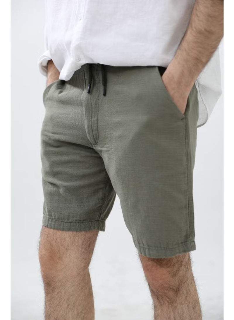 Cool Tarz Cool Style Men's Khaki Musli Laced Linen Shorts - Image 1